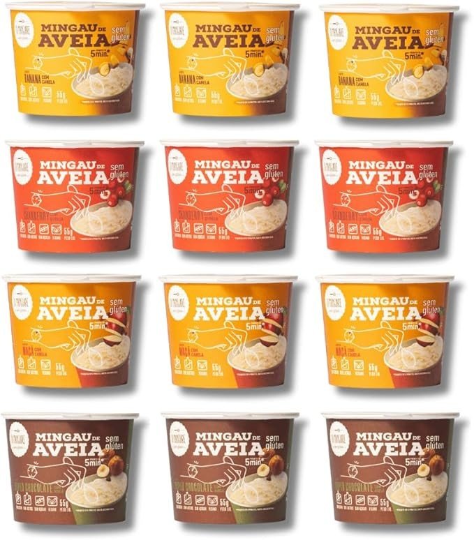 Pack Saúde e Pele bonita - 12 Unidades de Mingau de Aveia Sem Glúten, Lactose, Sem Açúcar (alguns sabores)