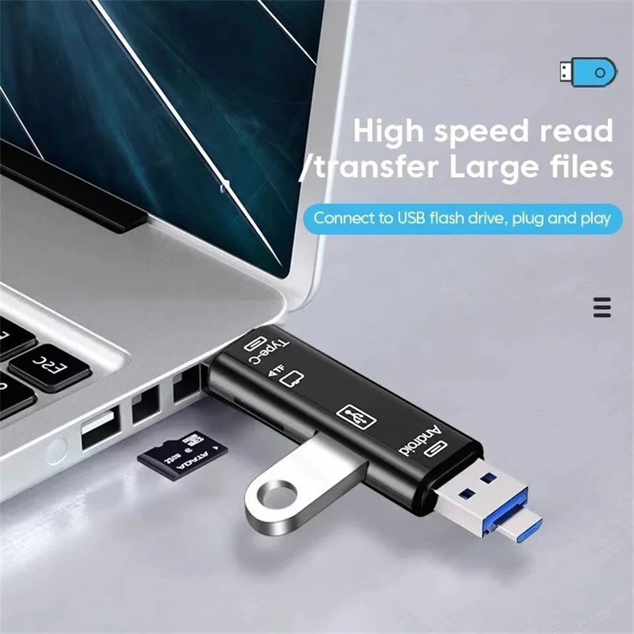 Adaptador 5 em 1: Leitor de Cartão USB-C e Mais!