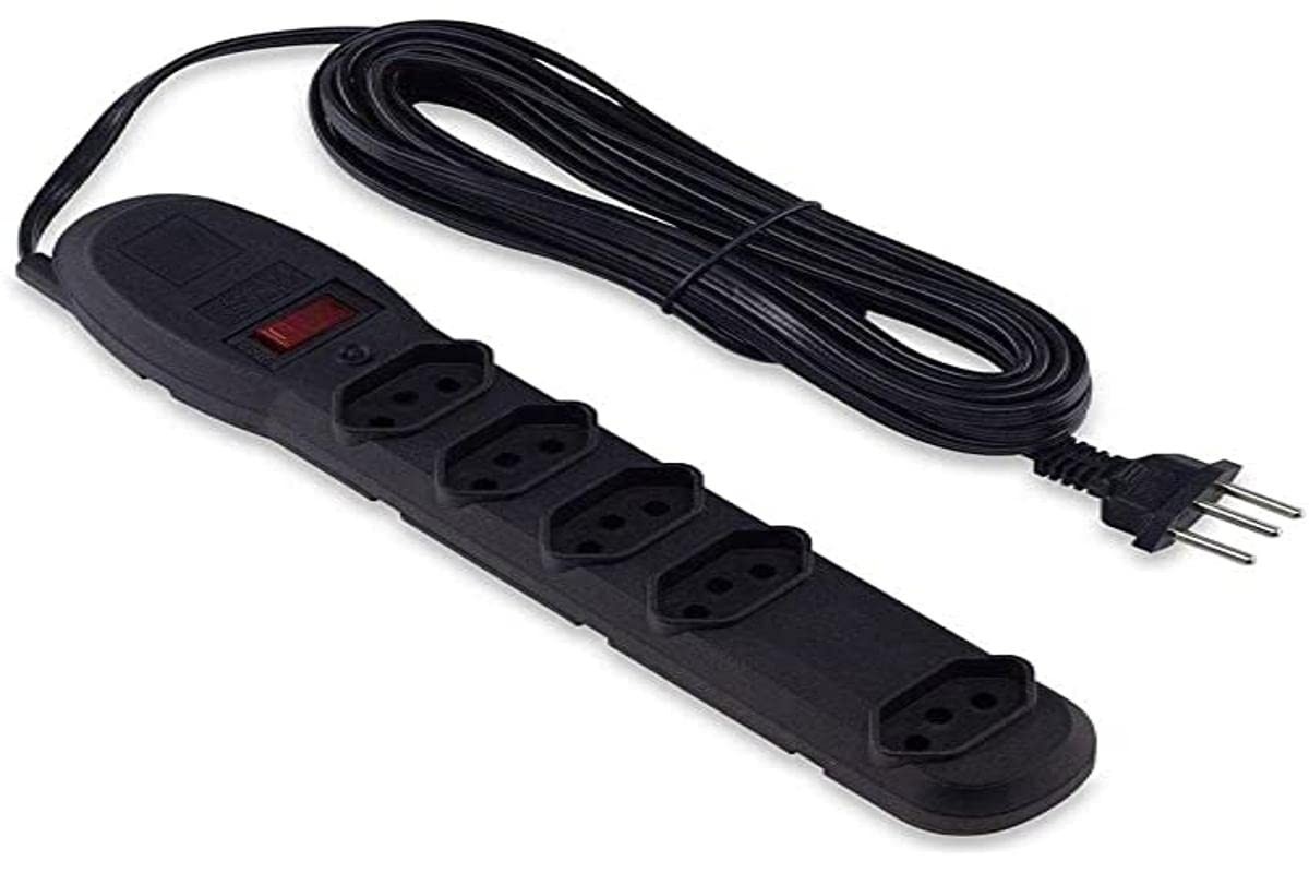Force Line Protetor e Adaptador de Tomada 5 em 1 com Cabo de 6m - Preto Bivolt