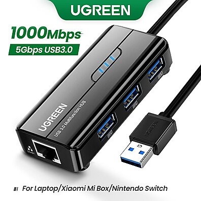 Adaptador Ethernet UGREEN 1000Mbps com HUB 4 Portas para Xiaomi Mi Box e Windows