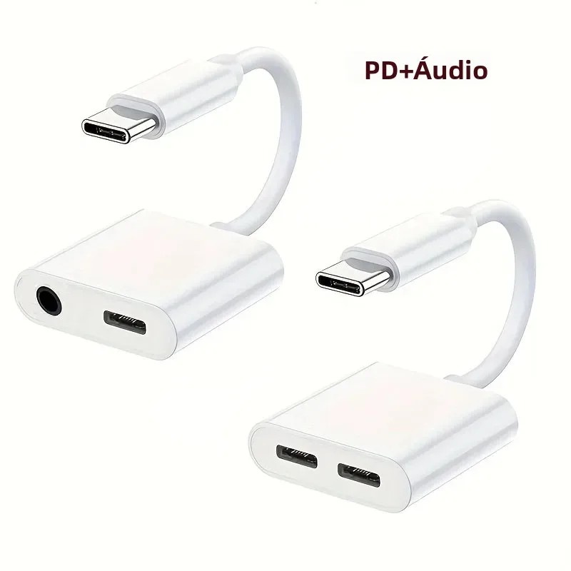 Adaptador USB-C 2 em 1: Áudio + Carga Rápida