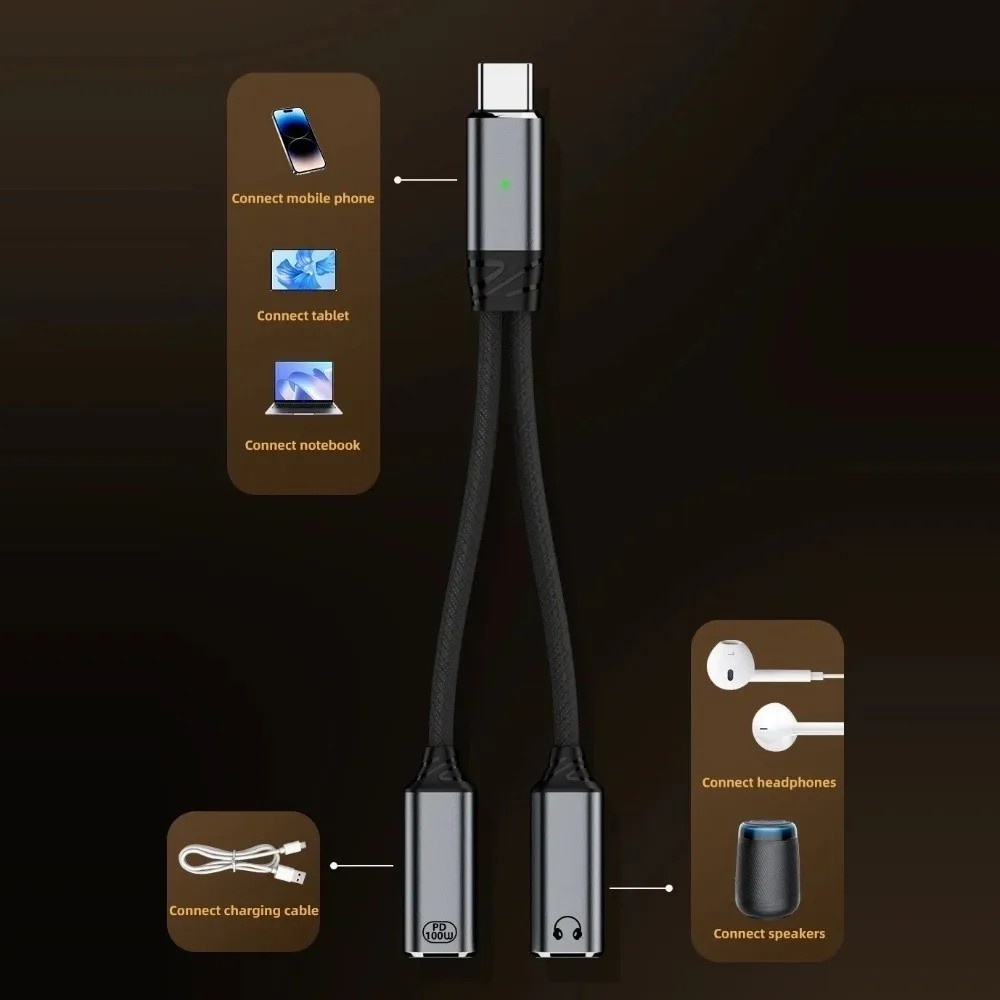 Adaptador USB-C 2 em 1: Carregue e Ouça!