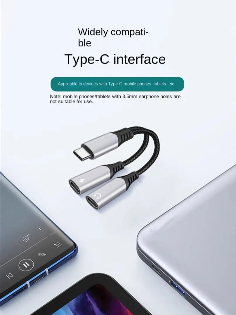 Adaptador USB-C 2 em 1: Carregue Rápido e Transmita Áudio!