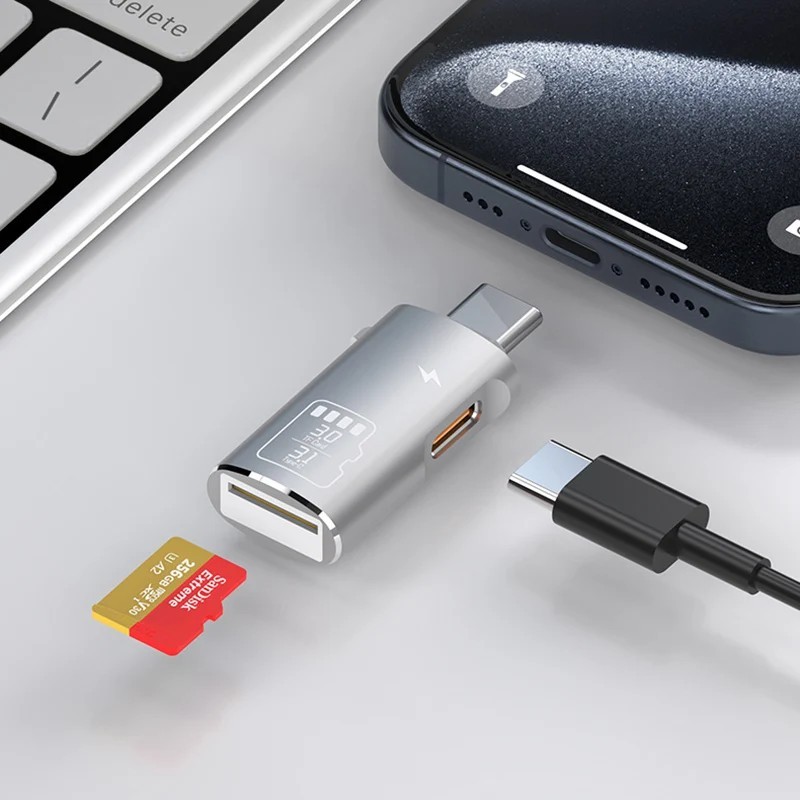 Adaptador USB-C 3.1: Leitor Micro SD + Carregador PD