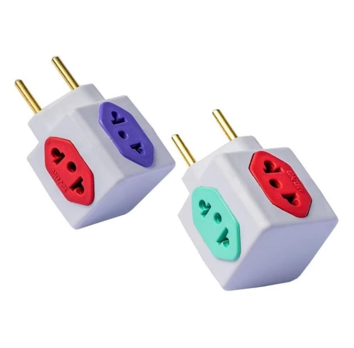 Kit 2 Adaptadores Cubo Colorido: 4 Tomadas Universais Bivolt 10A/20A