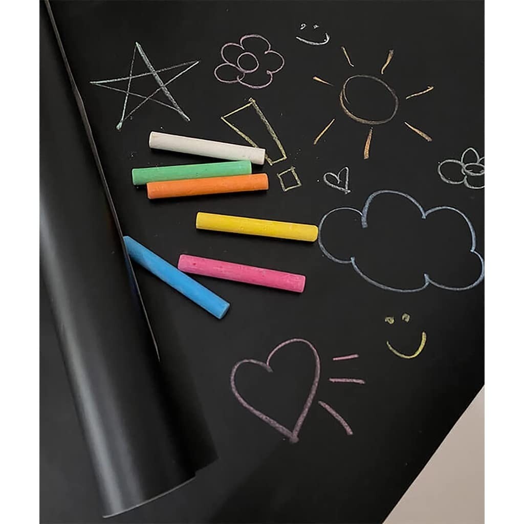Lousa Adesiva Papel de Parede Preto Fosco 45cm x 2m com 5 Giz - Transforme Sua Parede em uma Área de Criatividade