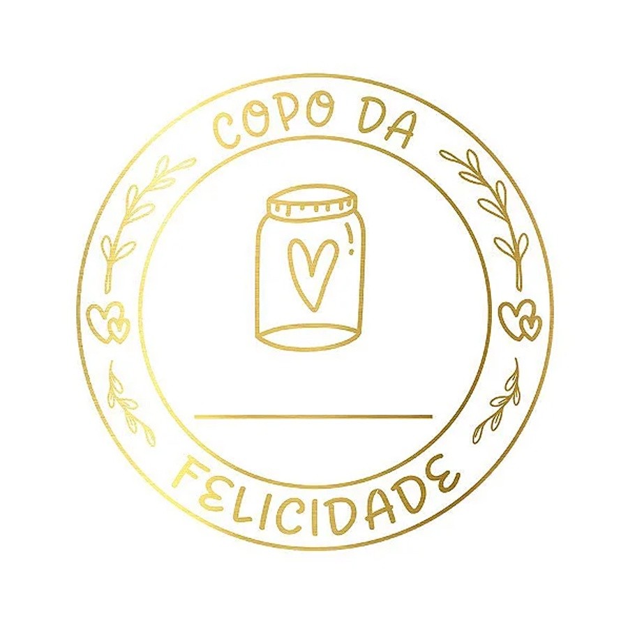 Adesivo Copo Felicidade Dourado: 50 Unidades!