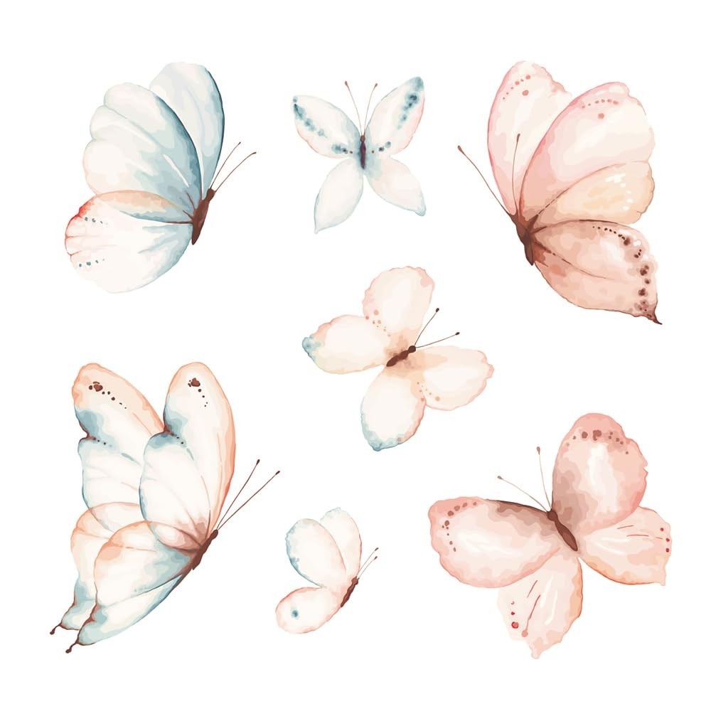 Adesivo de Parede Infantil Borboletas Aquarela - Decoração Delicada para Quarto de Bebê e Criança