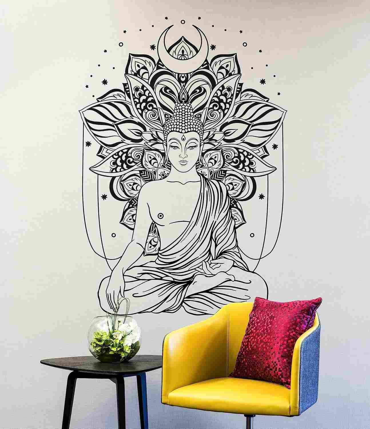 Adesivo de Parede Buda Meditação Yoga Flor de Lótus 57x81cm - Estilo Budista para Paz Interior