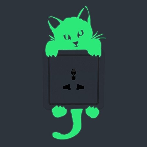 Adesivo de Parede Gato Luminoso 3D - PVC Brilha no Escuro para Decoração de Quarto Infantil