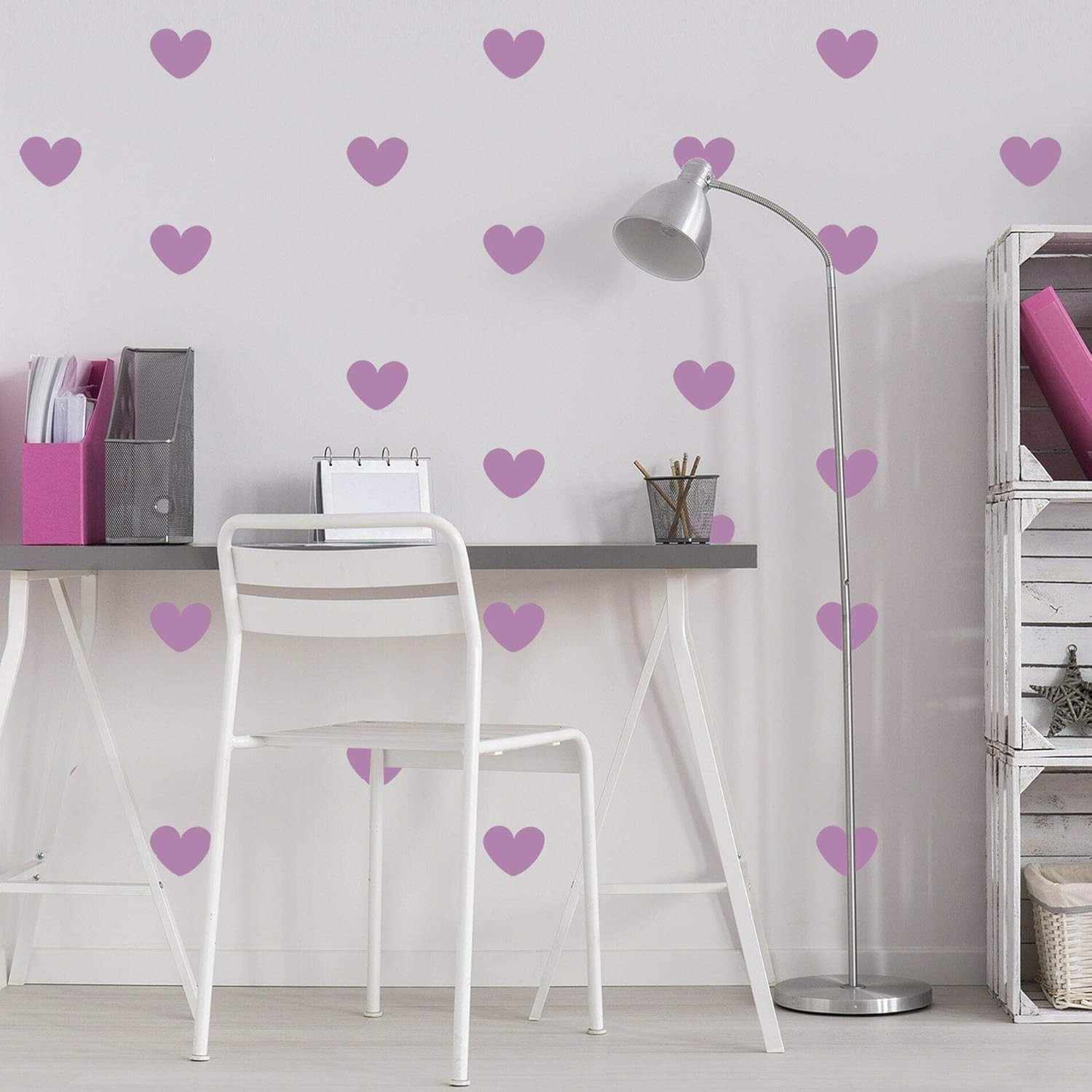 Adesivo de Parede Infantil Coração Lilás - Kit com 55 Peças para Decoração Divertida