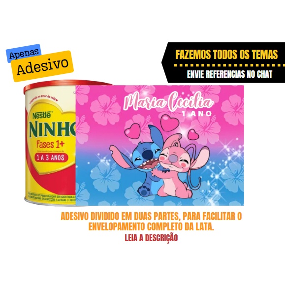 Adesivo Personalizado para Lata de Leite 800g - STITCH, Crie Seu TEMA!