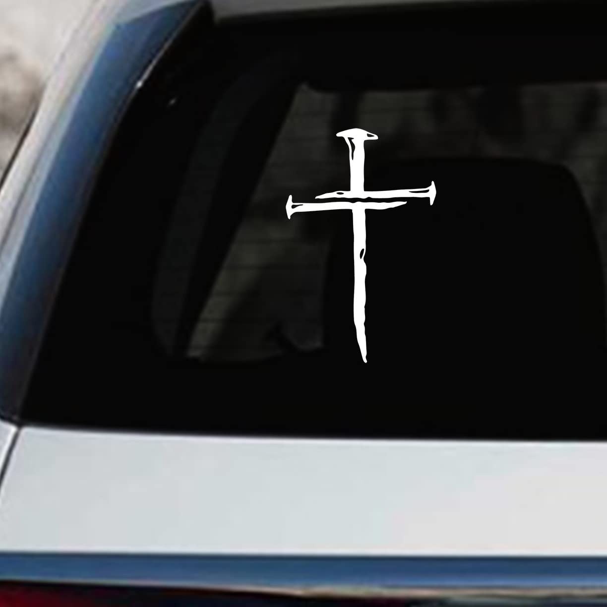 Adesivo Cruz de Pregos Cristã para Carros - Reflexivo e Impermeável | 11,5x18cm