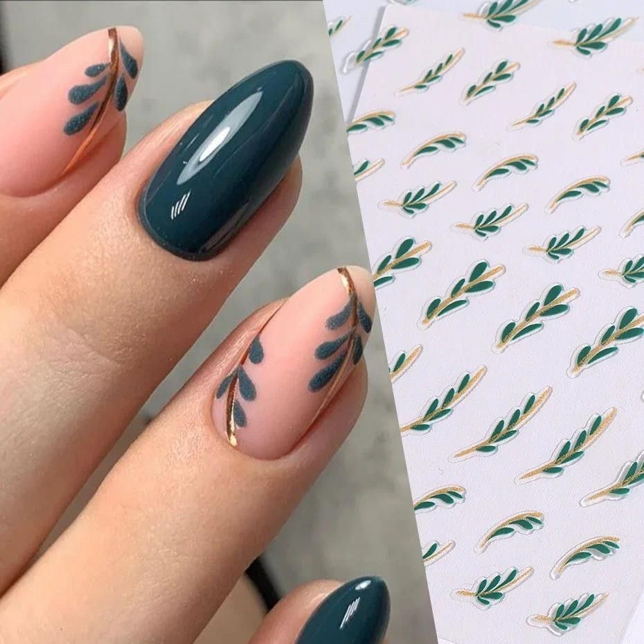 Adesivos de Unha Folha Verde: Charme Dourado!