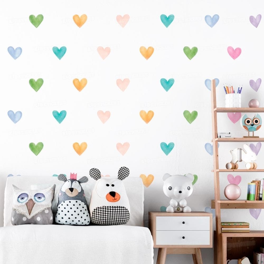 Adesivos Decorativos Infantil Corações Coloridos - Laváveis e Seguros para Quartos de Bebês e Crianças
