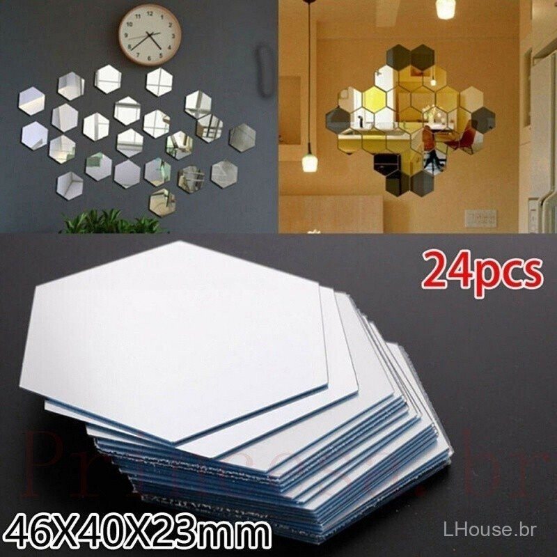 Adesivos Espelho Hexágono Decorativos: Transforme Seu Ambiente em 24 Peças!