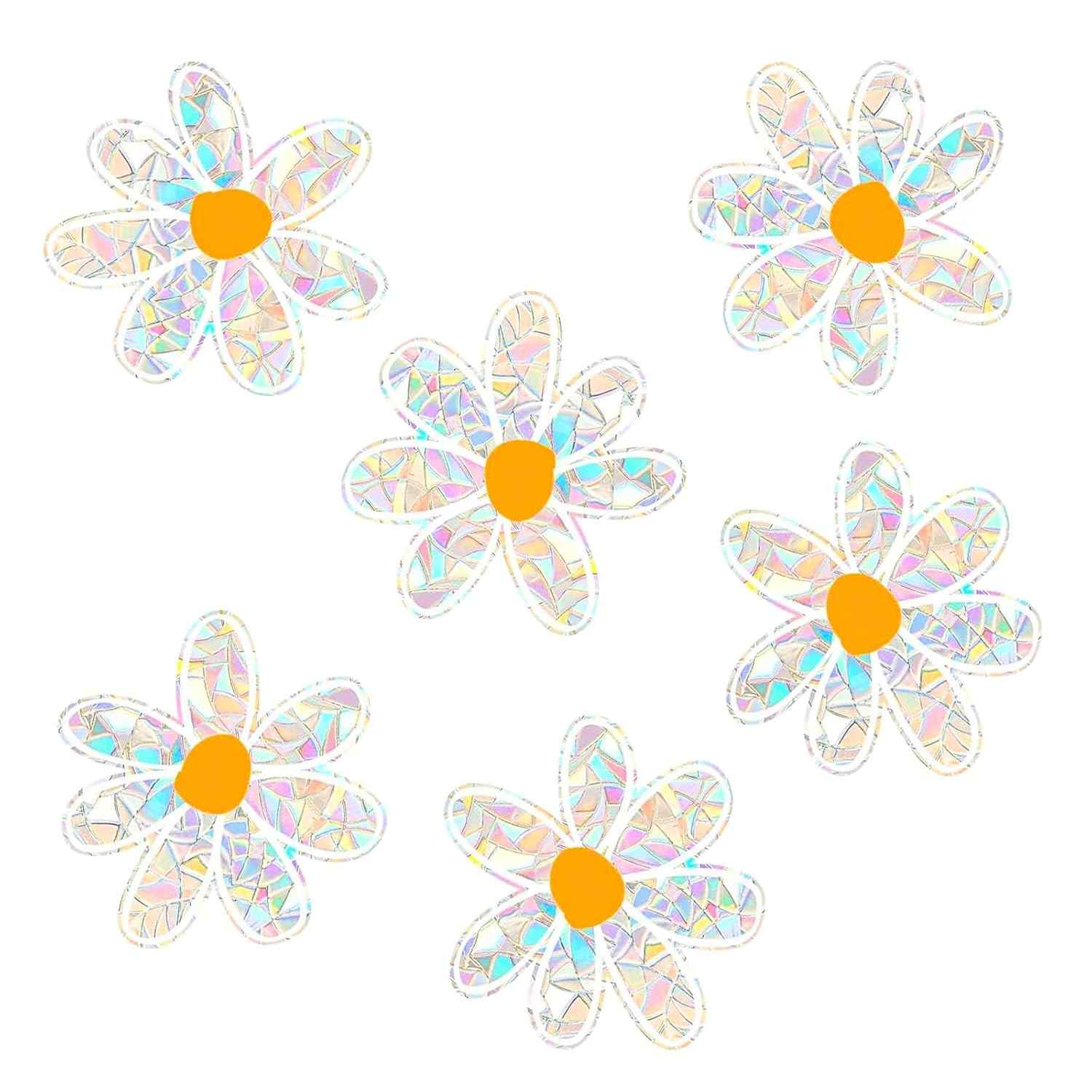Adesivos de Janela Apanhador de Sol Margarida - 6 PCS | Decoração Arco-íris Estática para Vidro