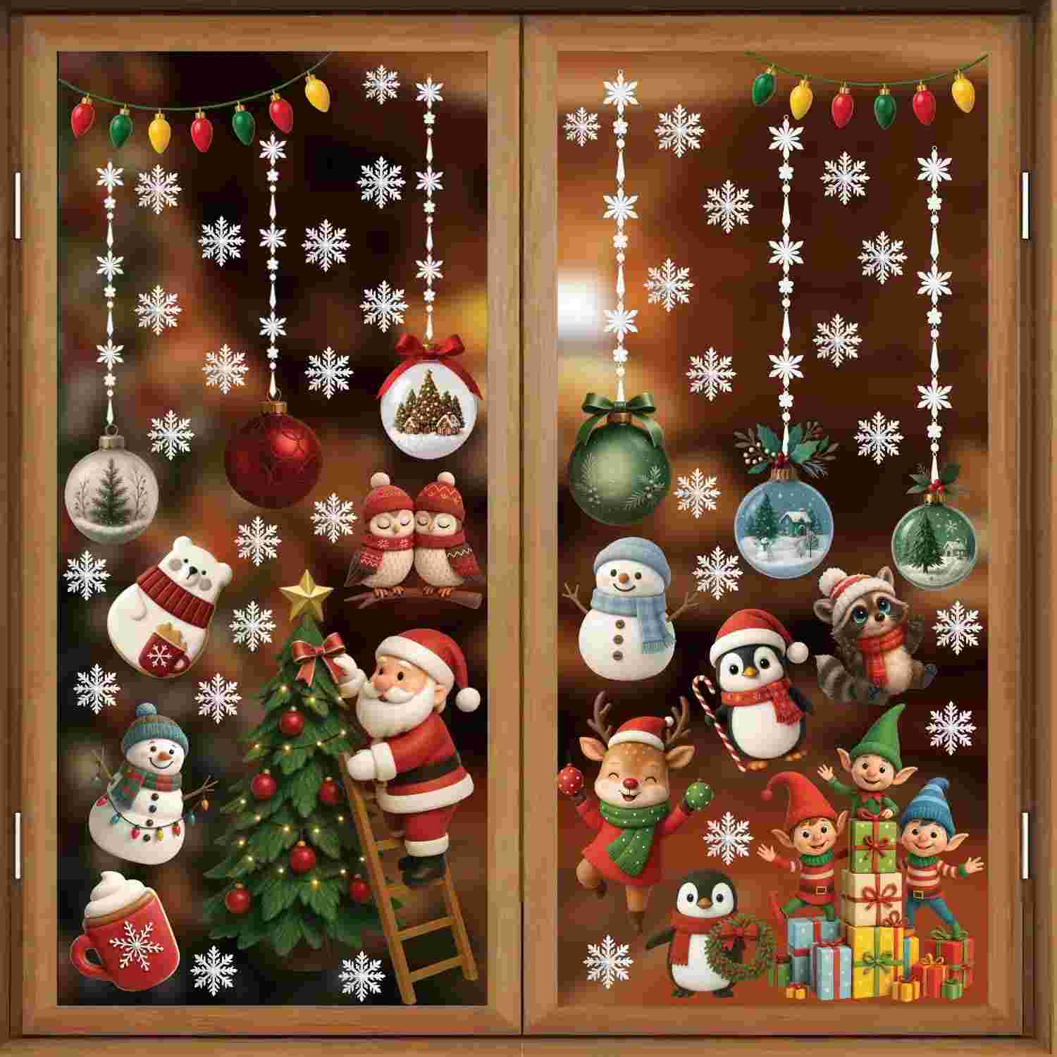 Adesivos de Janela de Natal WALPLUS - 102 Peças Reutilizáveis para Decoração Festiva
