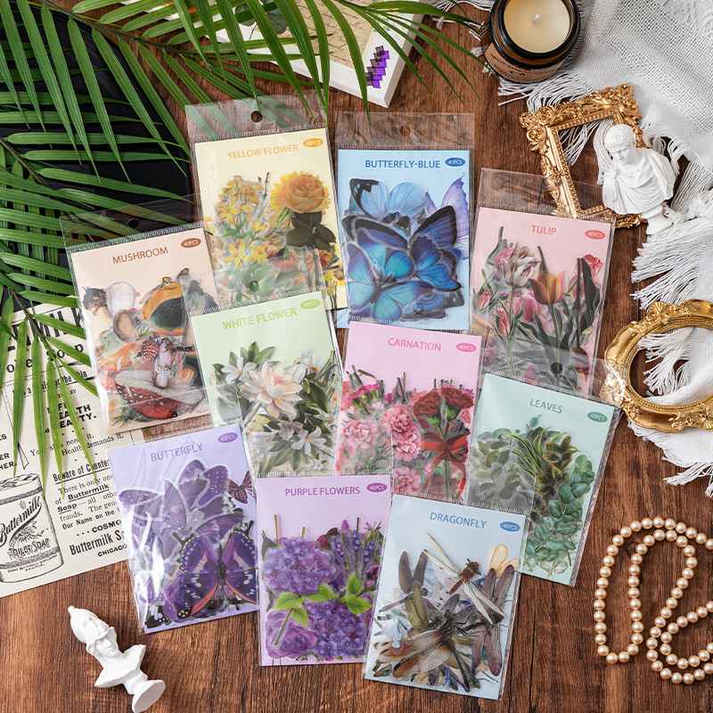 Adesivos Vintage de Plantas e Flores para Scrapbooking – 40 Unidades