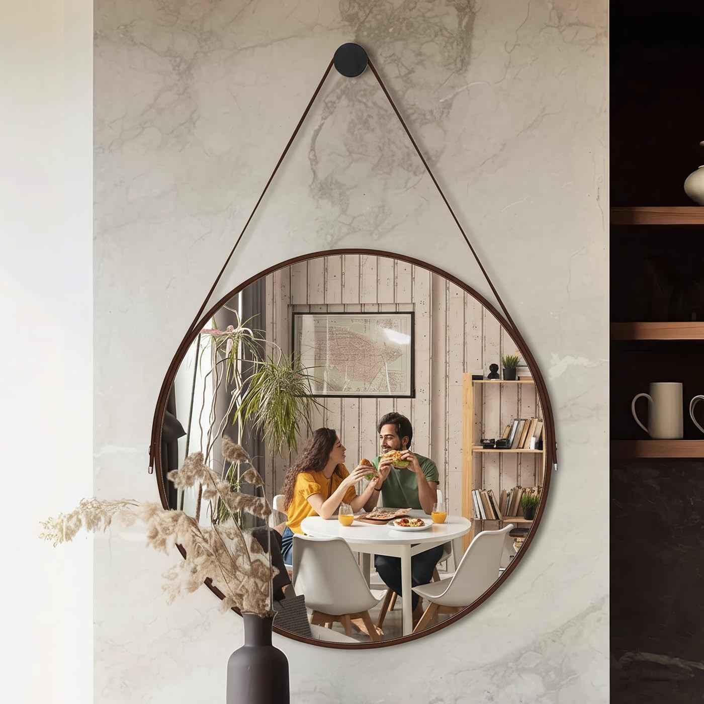 Espelho Redondo Adnet 60cm - Design Escandinavo com Suporte em Alumínio | Ideal para Sala, Quarto e Banheiro