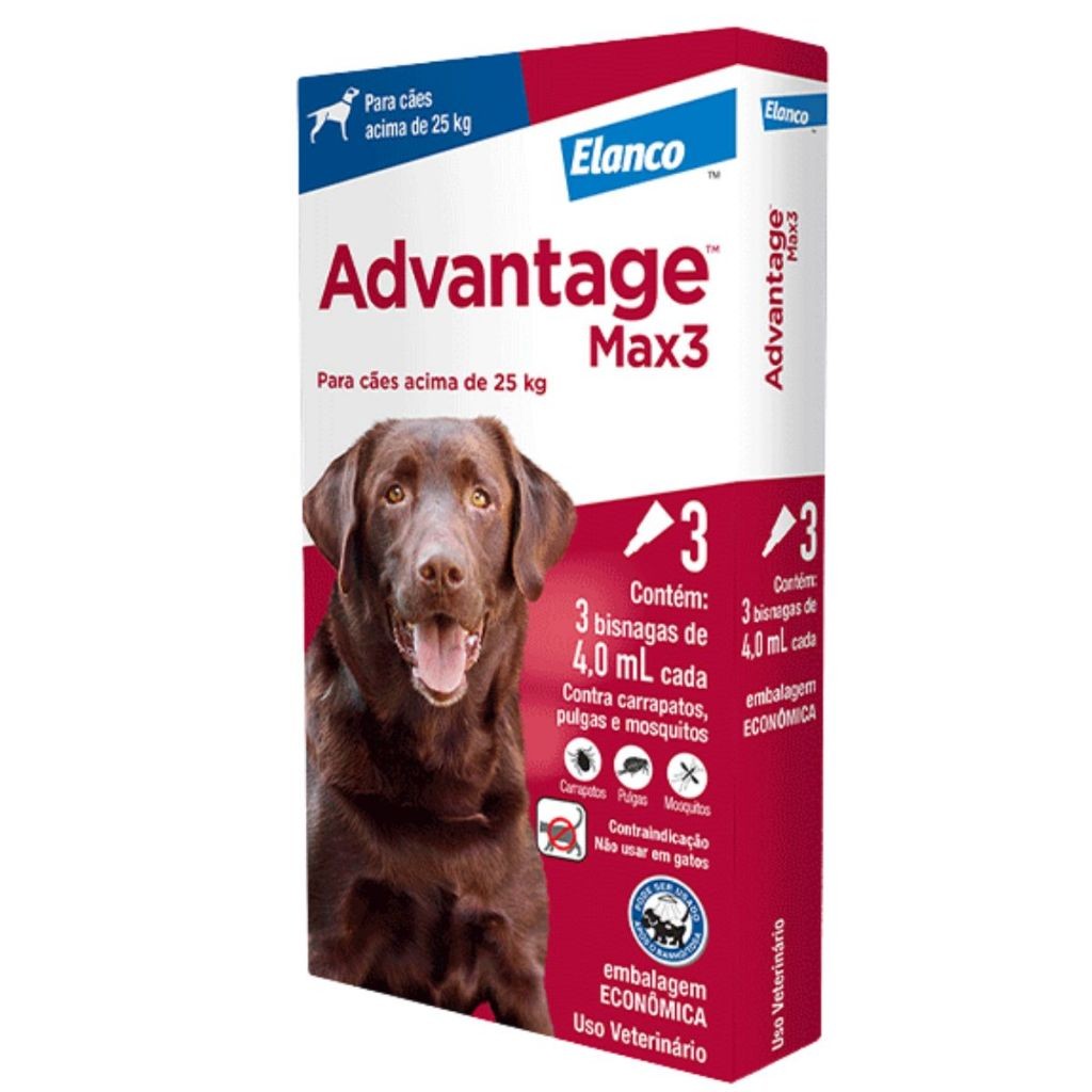 Advantage Max 3 Antipulgas para Cães Acima de 25 kg - Combo 3 Pipetas