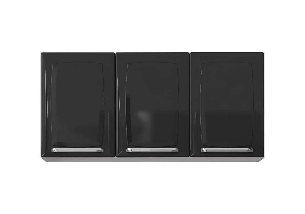 Armário Aéreo Luce 3 Portas Itatiaia - Design Moderno em Preto para Cozinha