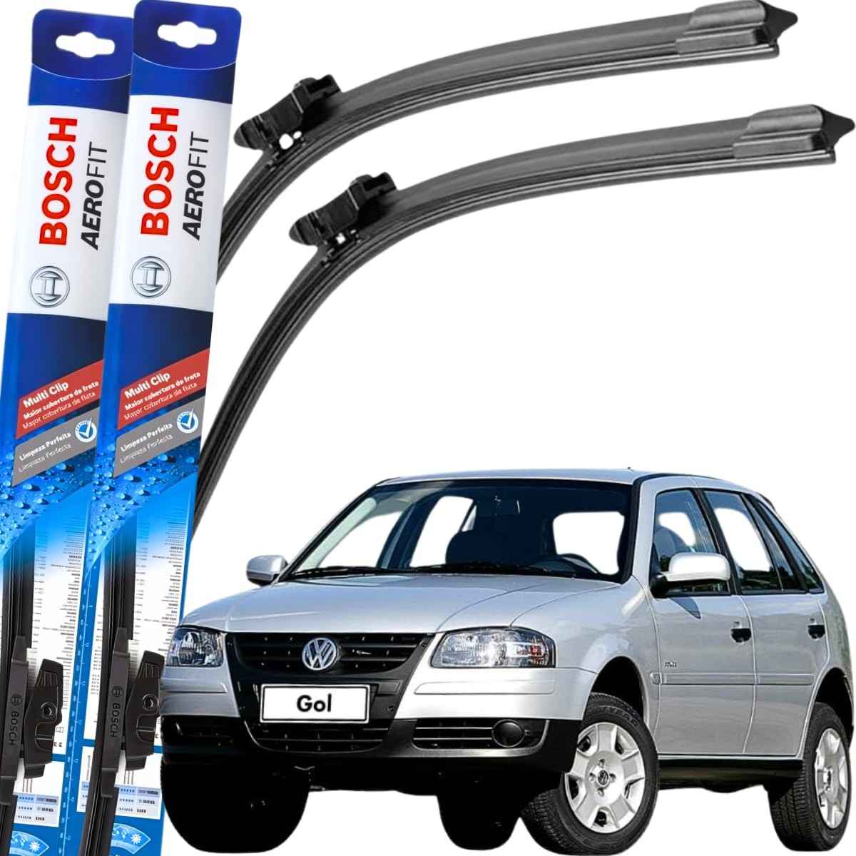 Par Palhetas Limpador Parabrisa Bosch Aerofit Silicone Gol G3 (1999-2006) - Limpeza Superior e Durabilidade