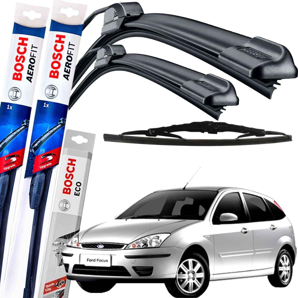 Kit Palhetas Limpador Parabrisa Bosch Aerofit FOCUS 2000-2007 (Dianteira + Traseira)