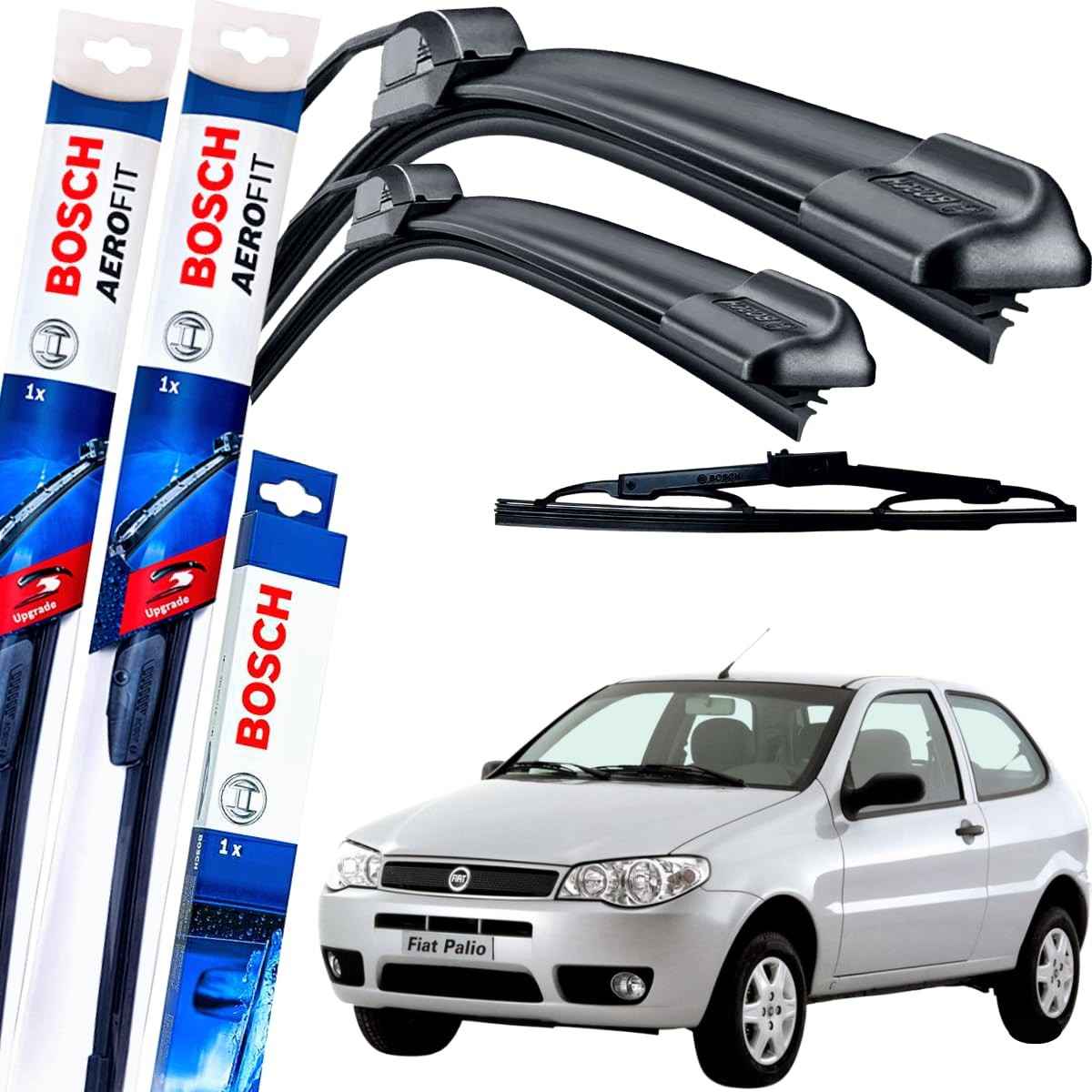 Kit Palheta Limpador Parabrisa Bosch Aerofit Dianteira + Traseira para Fiat Palio (2003-2010) - Visibilidade e Durabilidade Superior