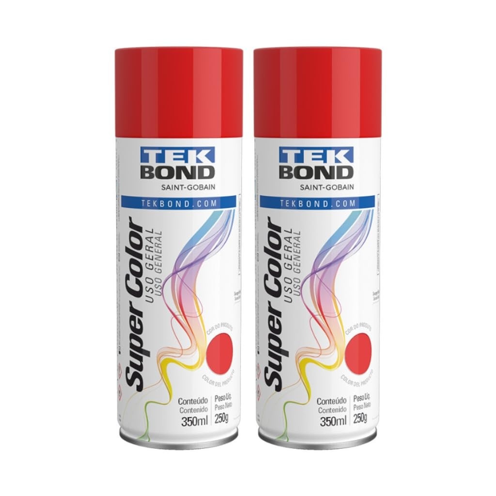 Kit 2 Tintas Spray Vermelho Aerossol TekBond Uso Geral 350ml - Acabamento Profissional