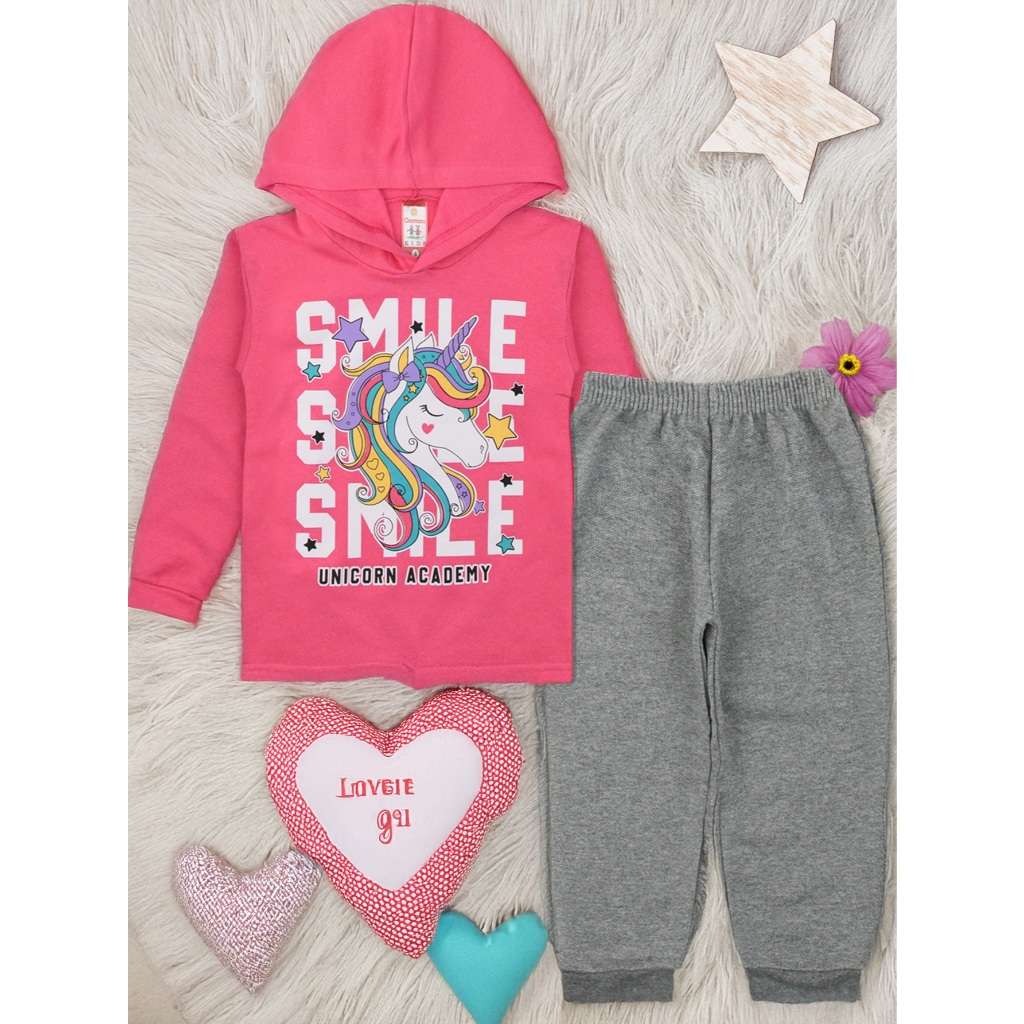 Agasalho Feminino Moletom Infantil + Calças Tamanho 4 a 8 Anos