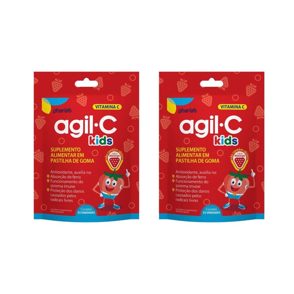 Agil C Kids Morango: Kit com 2 Unidades de Gomas com Vitamina C para Crianças