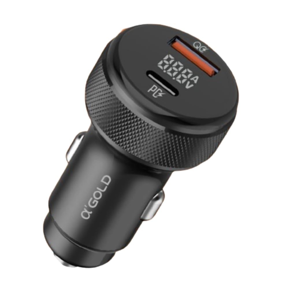 Carregador Veicular Turbo 60W A'Gold Pro: Carregamento Ultrarrápido USB 3.0 + Tipo C com LED PD+QC4.0