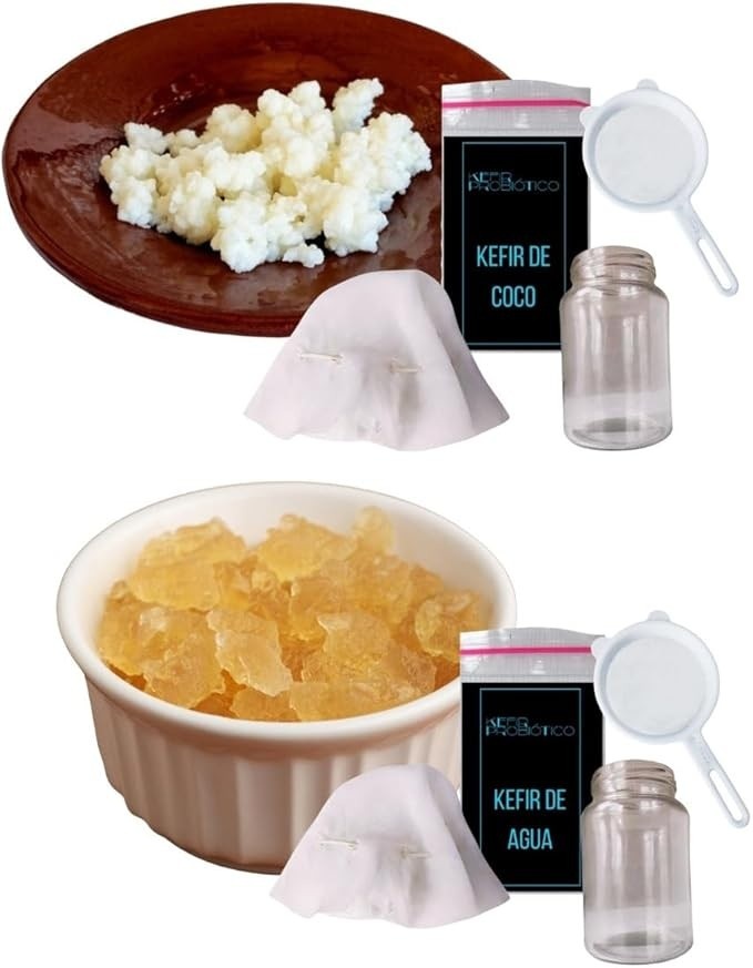 Kit Kefir De Coco + Kefir De Agua Ganhe 2x 500ml + Voal + Peneira Cortesia!