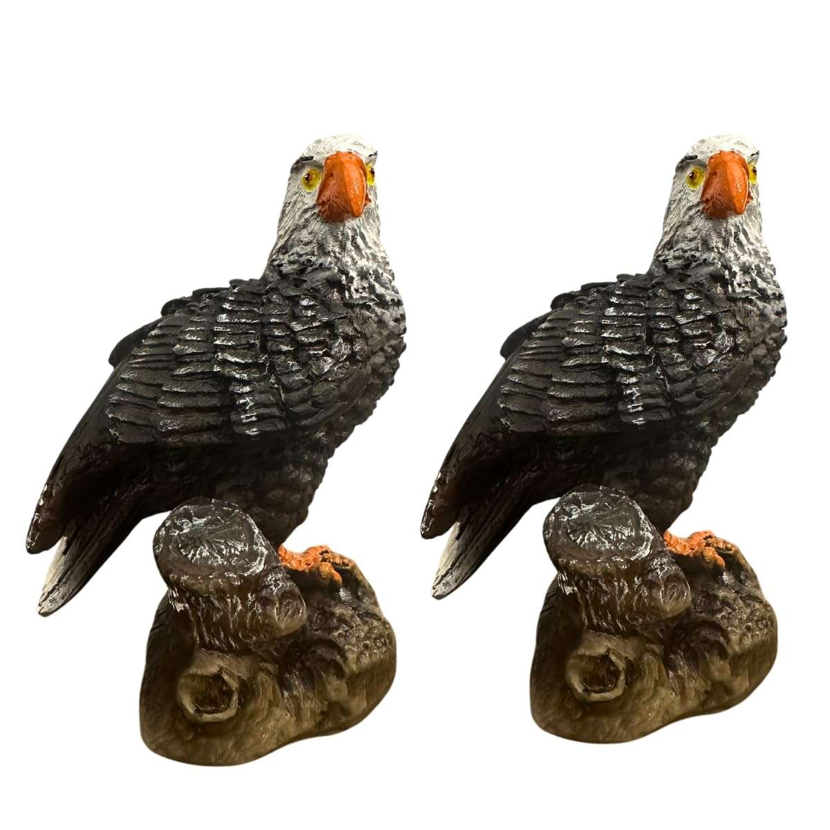 Kit 2 Estatueta Águia Gavião em Resina - Decoração e Repelente Natural para Pombos e Passaros - 14cm