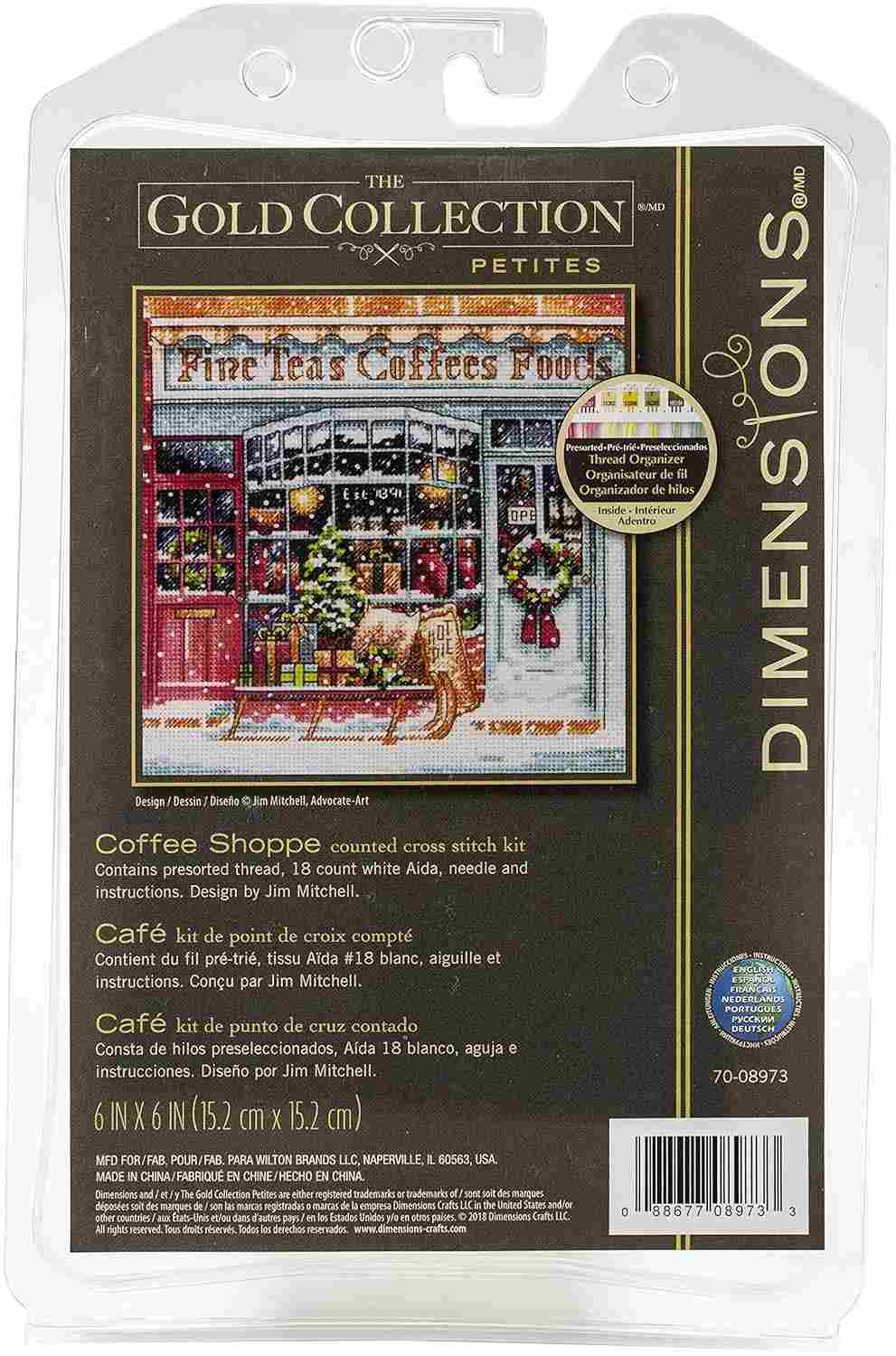 Kit de Ponto Cruz Dimensions Gold Collection - Coffee Shoppe | 18 Telas Aida 15x15cm