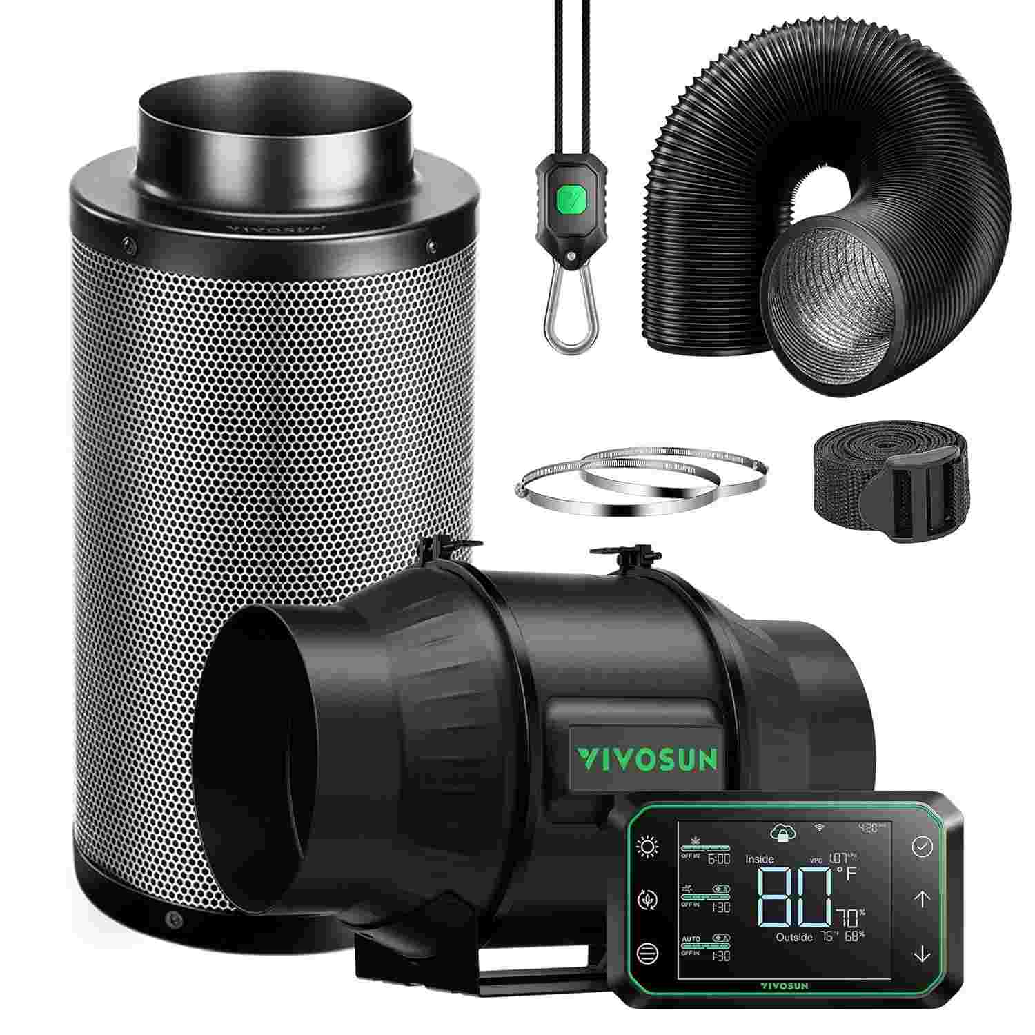 VIVOSUN Smart Air Filtration PRO T6 Kit 6" + AeroZesh T6 Fan + WiFi Controller - Sistema Completo de Ventilação e Filtração para Cultivo Indoor