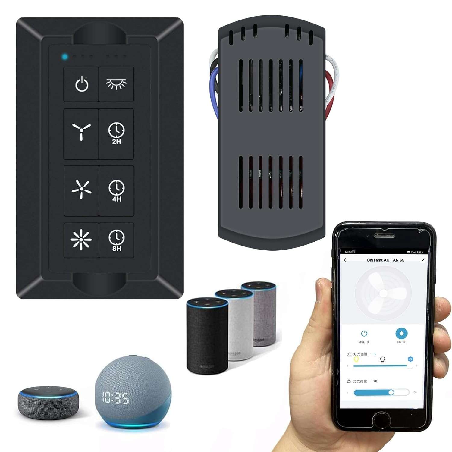 Controle Inteligente para Ventilador de Teto com App, Alexa e Google Home | 3 Velocidades + Luz Ajustável