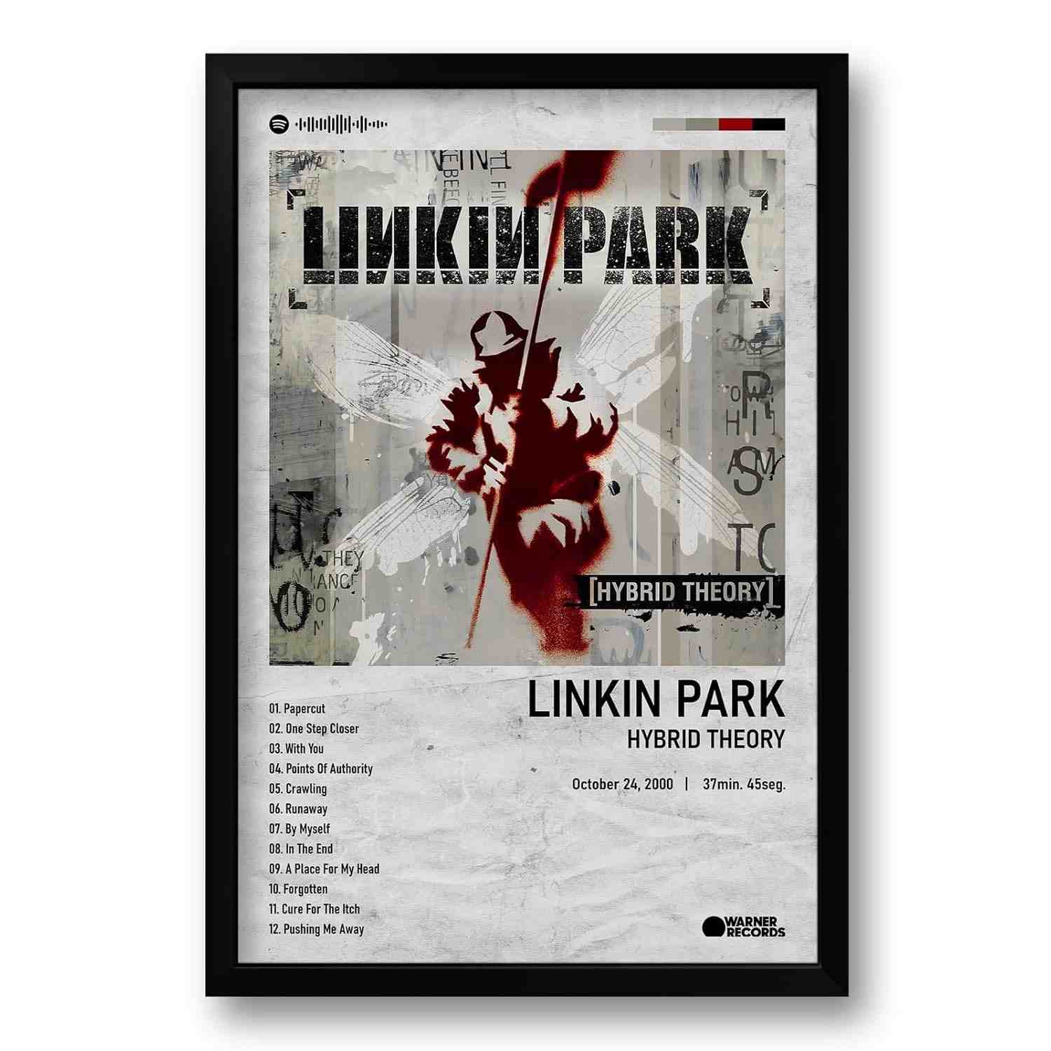 Quadro Álbum Spotify Hybrid Theory - Linkin Park | Impressão Premium 40x60cm com Moldura Ecológica