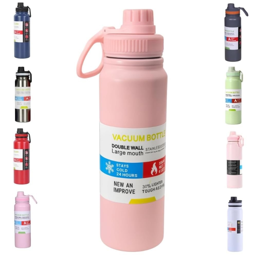 Garrafa Térmica Inox 800ml Rosa - Isolamento a Vácuo, Antivazamento, Alça e Versatilidade para Academia, Esportes e Escritório