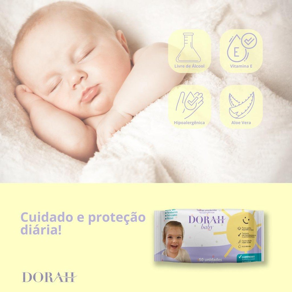 Lenços Umedecidos Dorah Baby: 600 Folhas Sem Álcool