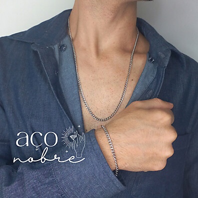 Colar e Pulseira Masculina Aço Inox: Estilo Sem Alergias