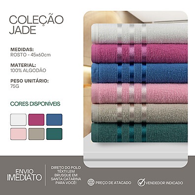 Toalhas de Rosto Jade: Kit 5pçs 100% Algodão