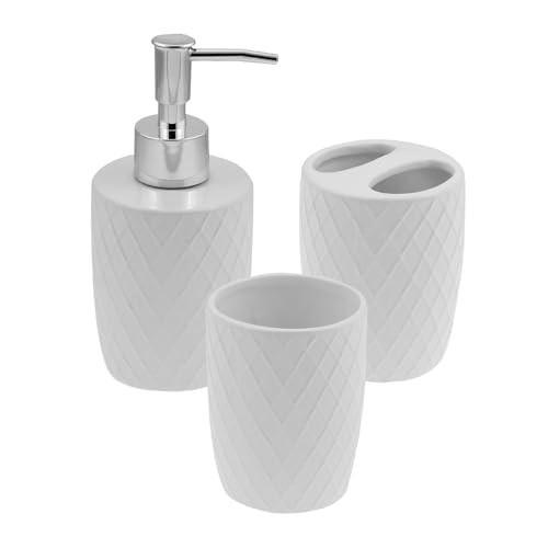 Conjunto 3 Peças para Banheiro Branco Wolff - Porta Sabonete, Algodão e Escova