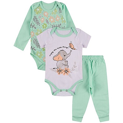 Kit Body Bebê 12 Peças com Manga Longa, Curta e Calça Algodão