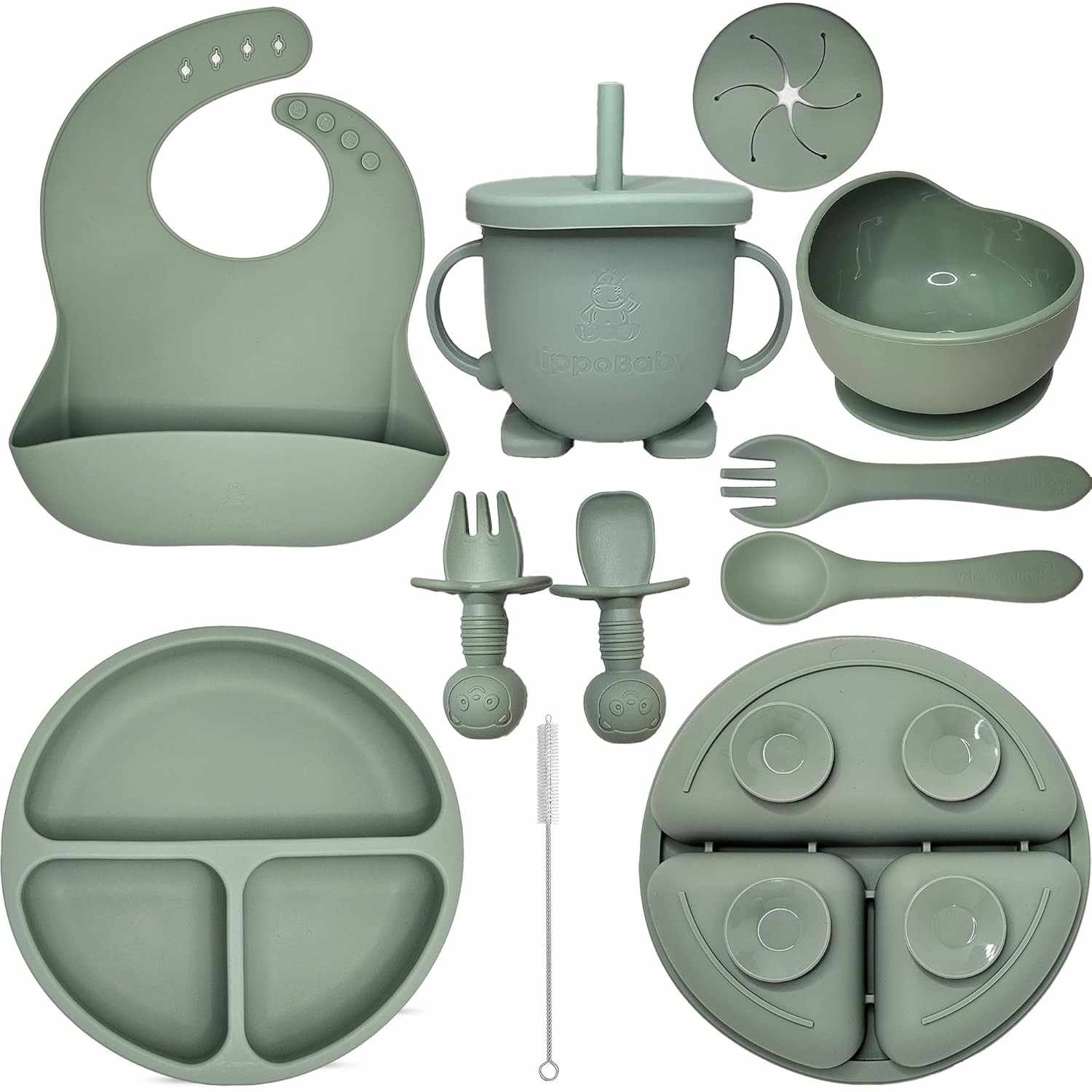 Conjunto de Alimentação Baby Led Weaning em Silicone - 10 Peças | Pratos, Copos e Talheres Seguros para Bebês e Crianças