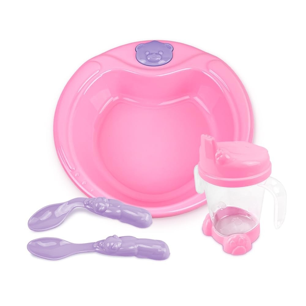 Adoleta Bebê Kit Alimentação Rosa Confete com Copo e Prato Decorados