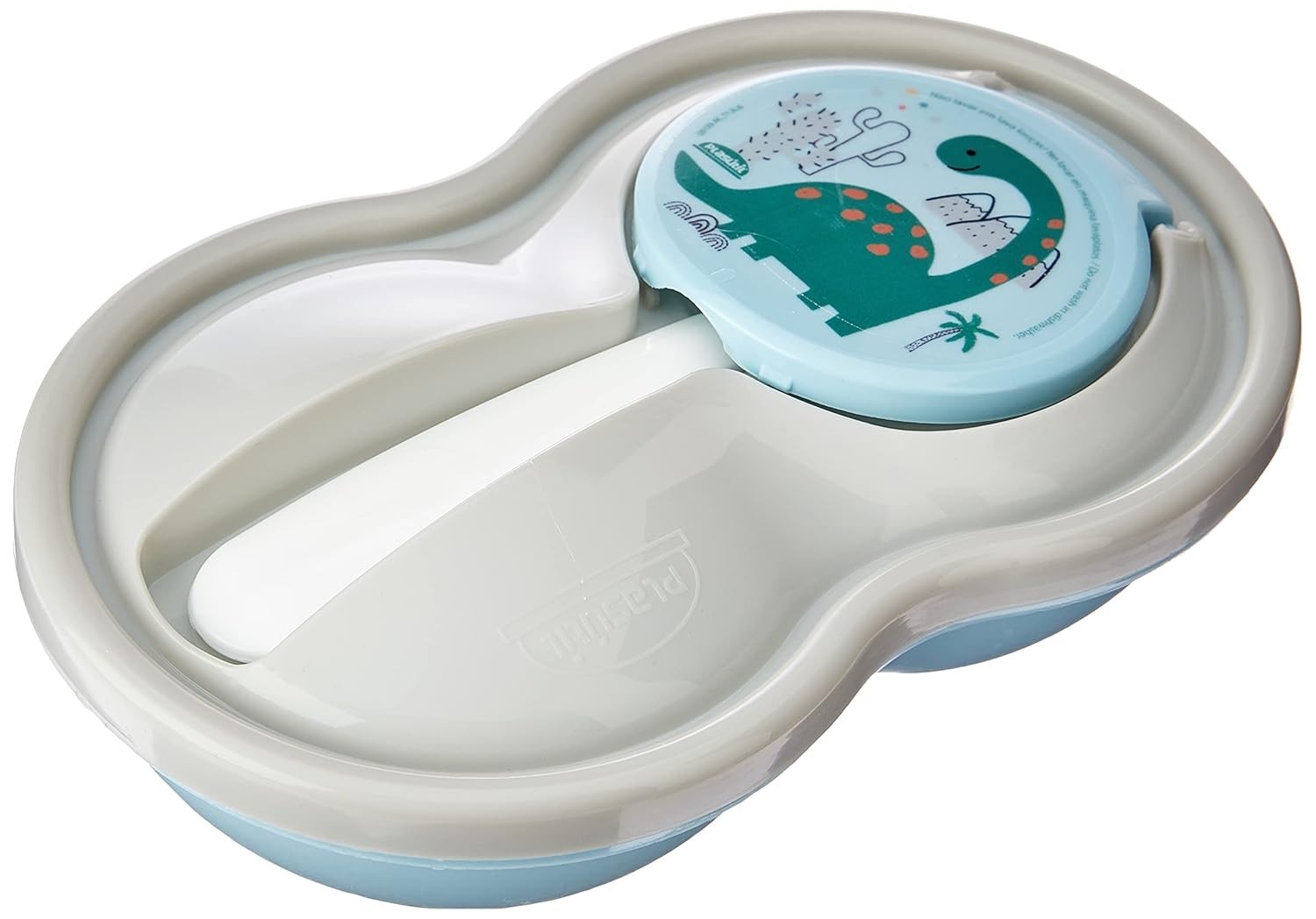 Porta Papinha 320 ml Dino Plasútil Azul - Seguro, Prático e Ideal para Transição Alimentar