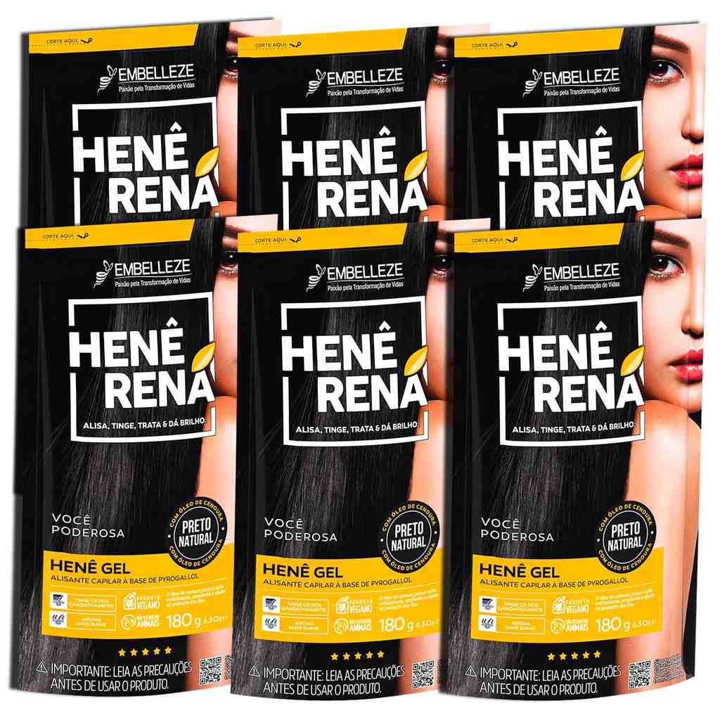 Alisante Henê Rená Preto Natural: Transforme Seu Cabelo com 6 Unidades