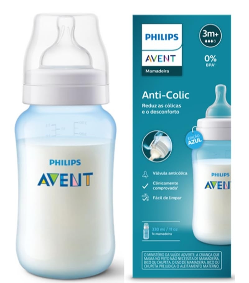 Mamadeira Anti-Cólica 3m+ Philips Avent SCY121/12 Azul 330ml - Alívio Confiável para Cólicas
